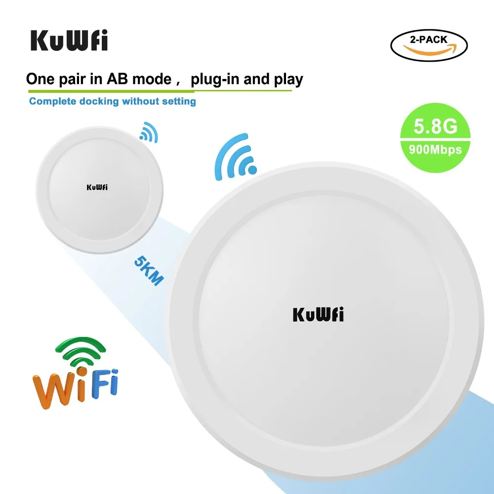 5g wifi amplifier KuWFi 900Mbps Outdoor Wireless Wifi Bridge  5.8G Wireless Repeater/AP Router Point to Point 3-5KM Wifi Coverage 24V POE Adapter wifi router for home