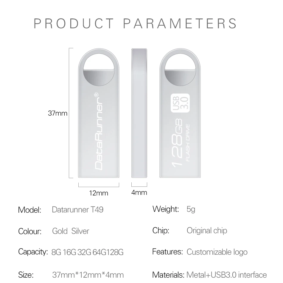 Металлическая USB флешка DataRunner 3 0 Флешка 16 ГБ 32 64 Гб 128 Cle флеш накопитель карта
