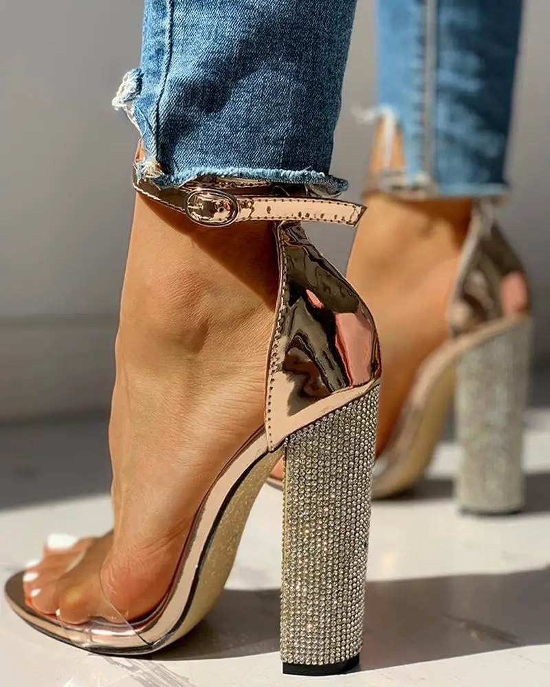 Zapatos de plataforma Peep Toe ostentosos y lujosos con diamantes de imitación, zapatos de tacón de aguja, correa en el tobillo, tacones altos de cristal, para boda