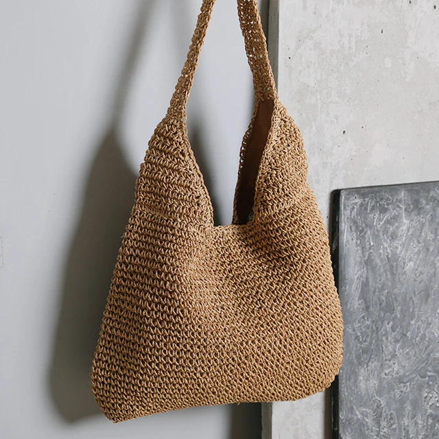 Summer Rattan Woven Beach Tote - Natural Straw Shoulder Bag