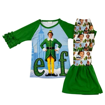 

hot sale movies clothes design bell pants girls outfit fashion baby boutique summer clothes with Tshirt ruffles design