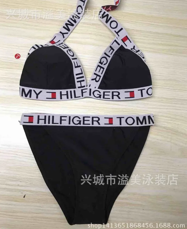 

2017 Europe And America Hot Selling Trendy Letters Printed Bathing Suit Cross Camisole Split Type Swimwear Bikini
