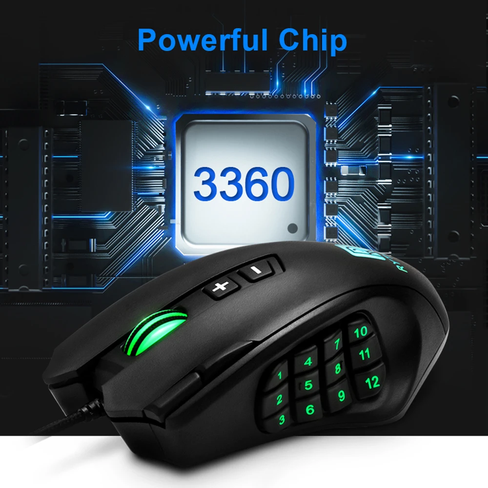  Rocketek USB wired Gaming Mouse 16400 DPI 16 buttons laser programmable game mice with backlight er