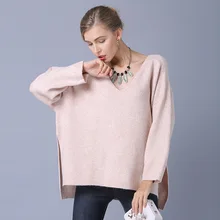 Simple Winter Women Warm Wool Sweater V Neck Full Sleeve Solid Loose Knitted Pullovers Ladies Casual Jumper Tops Roupa Feminina
