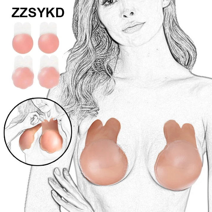 

Silicon Strapless Self Adhesive Rabbit Push Up Bra Reusable Nipple Cover Invisible Lingerie Breast Lift Up Tape Sticky Bralette