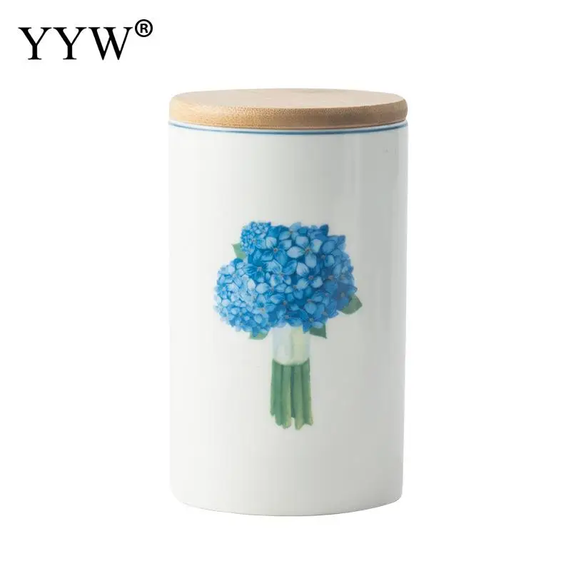 White Ceramic Jars Seal Cans With Wood Cover Kitchen Food Storage Bottles Mason Spice Jars Candy For Storage Banks Tea Box Can