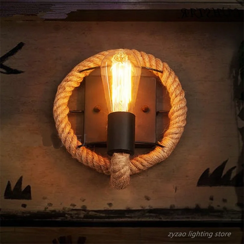 Loft Retro Style Hemp Rope Wall Lamp Industrial Vintage Restaurant Light Fixtures Home Decor Bar Cafe Dining Room Wall Light E27