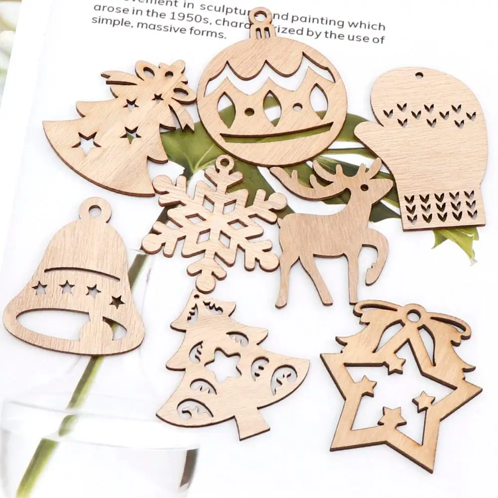 

Christmas Series DIY Hollow Wooden Chip For Christmas Tree Decorative Wood Chips Craft Handmade Graffiti Snowflake Santa Claus
