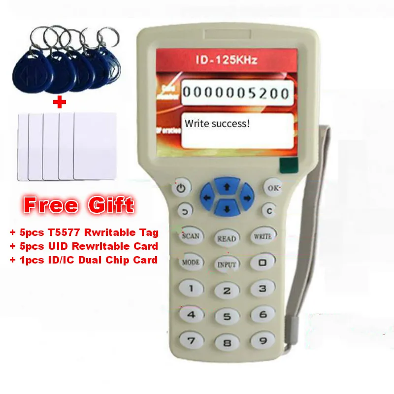 English 10 Frequency RFID Copier ID IC Reader Writer Copy M1 13.56MHZ UID Encrypted Duplicator Programmer for All 125kHz Cards