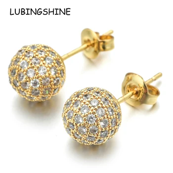 

20pairs/lot Inlaid AAA CZ Cubic Zircon Stud Earrings for Women Gold Silver Color Round Ball Piercing Earring Female Jewelry