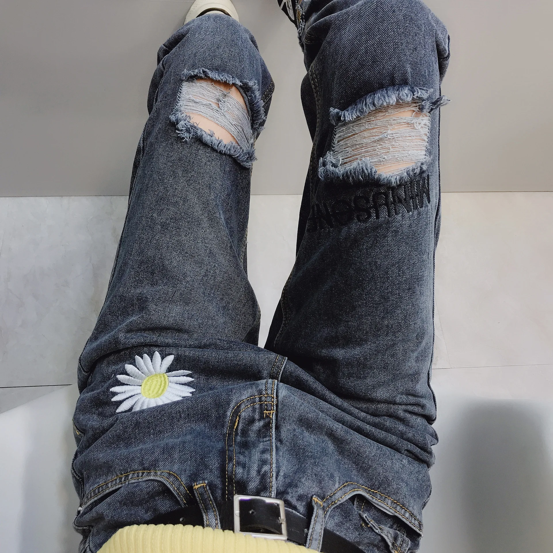 Jeans Woman High Waist Plus Size Holes Fat Mm 100KG Loose Thin Harem Ankle-Length Pants Jeans Women 2020