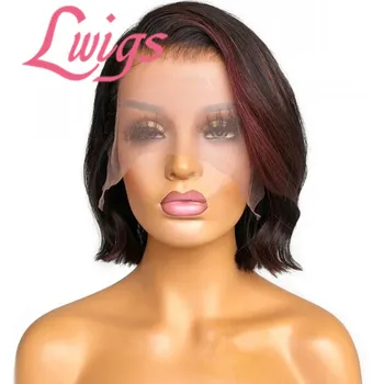 

Cheap Brazilian Ombre Burgundy Short Bob 4X4 Lace Closure Wig Straight Highlight Red Silk Top Base Lace Closure Human Hair Wigs