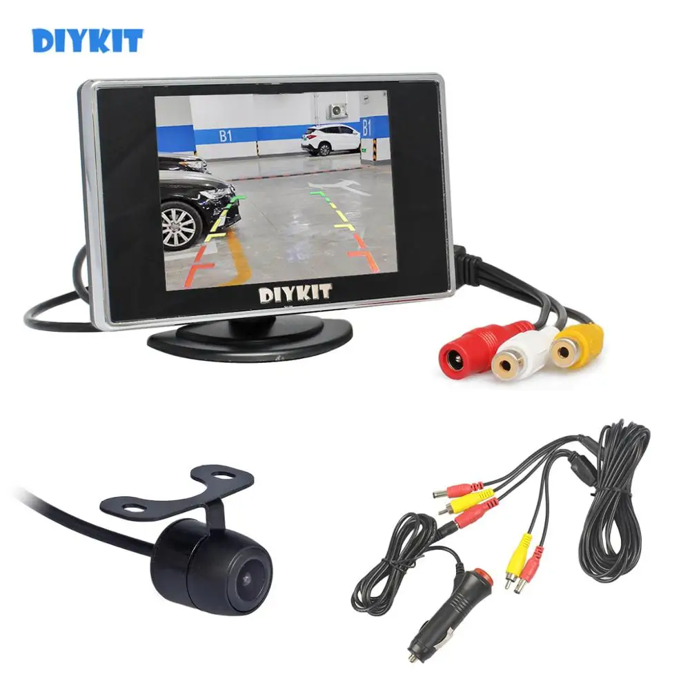 DIYKIT Wired 3.5" TFT LCD Car Monitor Backup Rear View Car Camera Kit Reversing Camera Parking