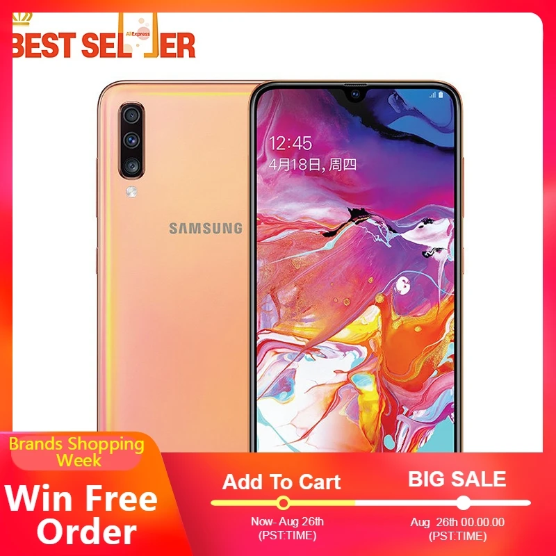 Samsung Galaxy A70 Восьмиядерный 8 ГБ ОЗУ 64 Гб ПЗУ смартфон 20:9 6 7 дюймов капля воды экран 4500
