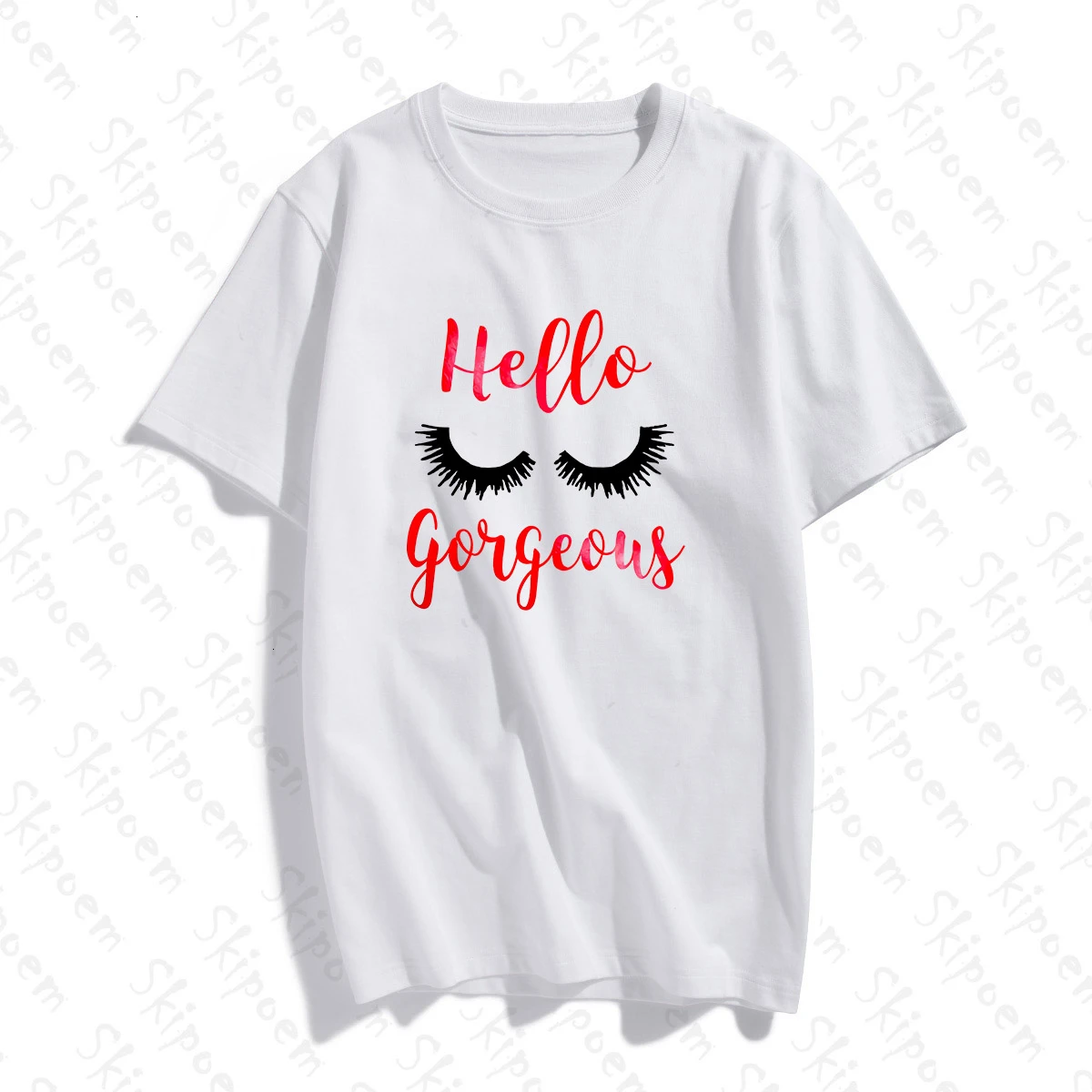 

Hello Goigeous Eyelash Art Women Tshirt Punk Vintage Harajuku Tumblr Short Sleeve Cotton Plus Size Tee Shirt Femme Streetwear