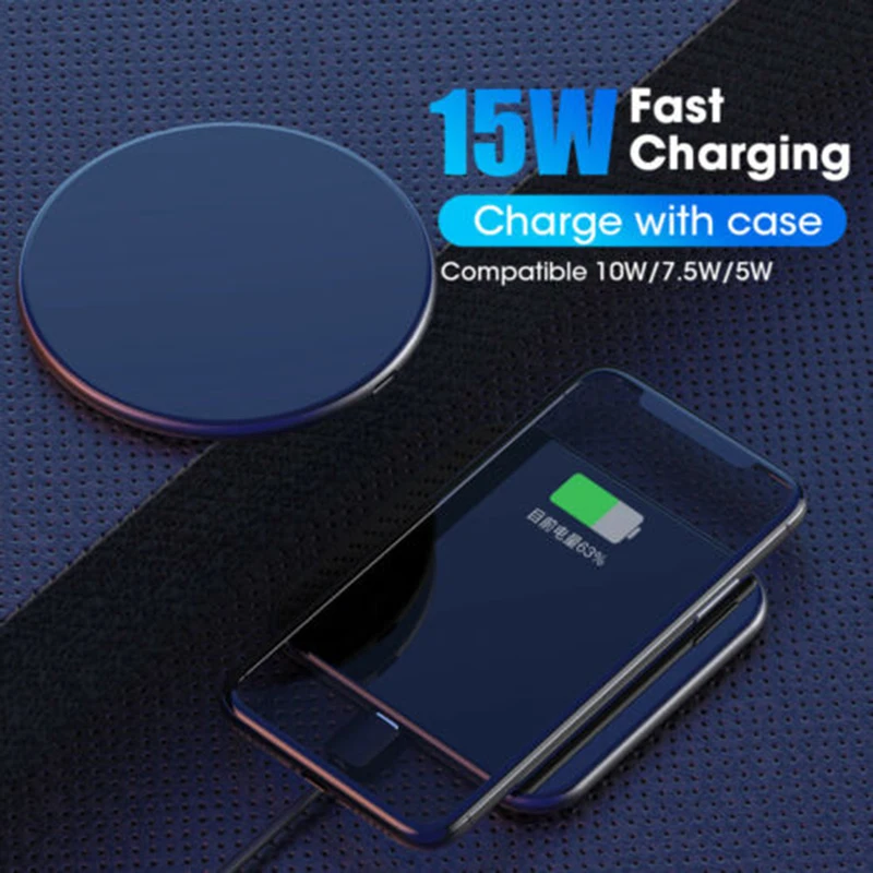 Newest Mobile Phone Charger 15W Qi Wireless Fast Charging Round Square Pad High Quality Wireless Charger For Smart Phone