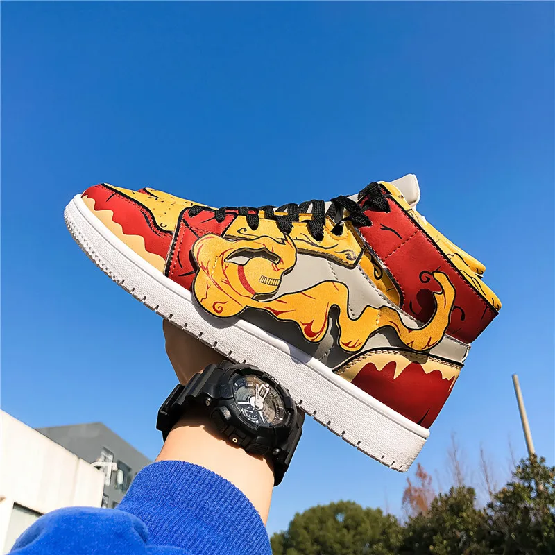 Japan New Fashion Naruto HIP-HOP Breathable Cartoon Mens Canvas Sneakers High Top Vulcanized Shoes Men Canvas Casual Shoes