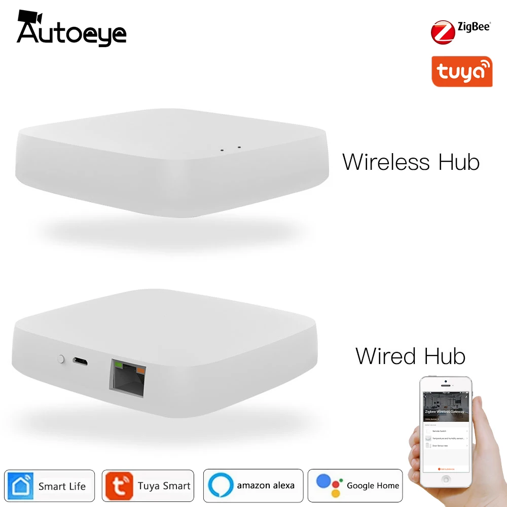 Шлюз Tuya Zigbee для умного дома хаб с датчиком температуры и влажности работает Alexa