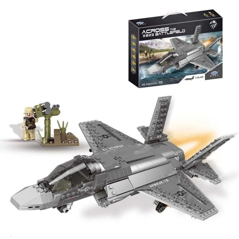 

New Building Block Original Military Battlefield Series F35 Fighter/Armored Tank/Apache Helicopter Child's Gift And Collection