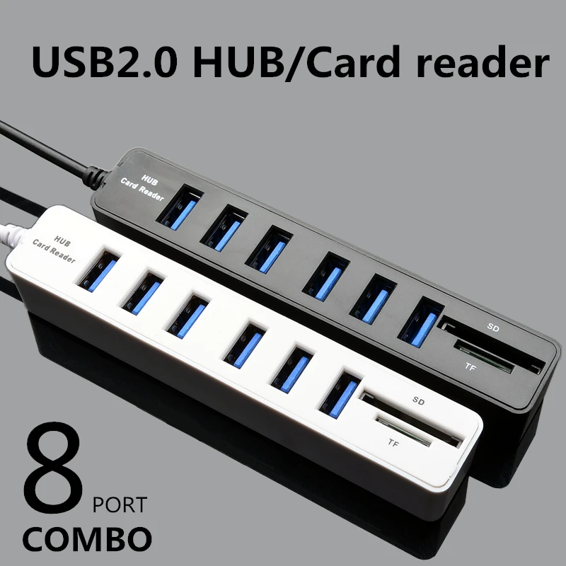 

USB Hub 8 Port Expander Adapter Multi USB Splitter Portable HUB High Speed 8 in1 2.0 Hab TF SD Card Reader All In One For PC