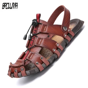 

Fashion Mens Gladiator Sandals Summer Personality Men's Sandals Comfortable Soft Mens Shoes Outdoor Leather Men Beach Sandals