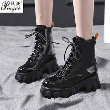 

Lace-up Martin Boots Women Round Toe Ankle Boots for Women Boots Comfortable Rubber Platform Shoes Women Casual Boots Autumn PU