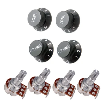 

4 Pcs Guitar Potentiometer Audio Pots A25K B25K 18mm Replacement & 4 Pcs Guitar Volume Tone Control Knobs Black