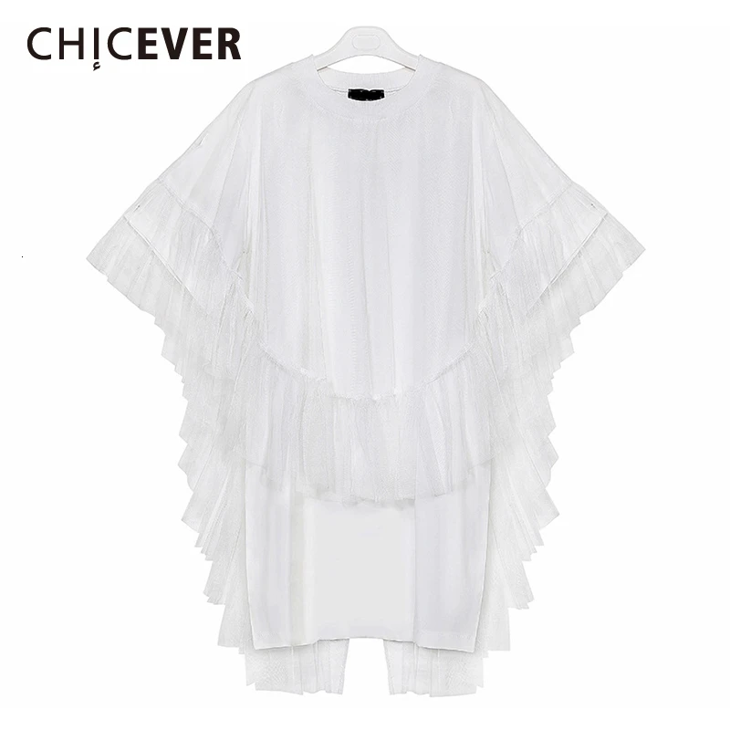 CHICEVER корейское элегантное платье для женщин с круглым вырезом и рукавом летучая мышь, свободные Мини женские платья, модная новая одежда