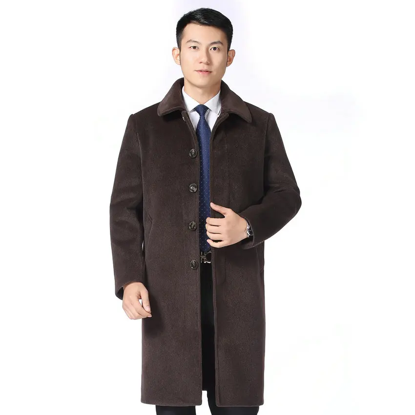 

Imitated Mink Wool Trench Coat Men Autumn Early Winter Overcoat Single-breasted Coffee Black Long Coats Man Clothings Plus Size