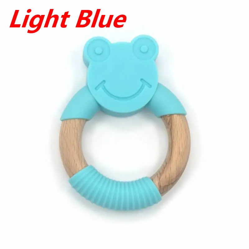 Light Blue В форме животного лягушки детский Силиконовый грызунок деревянное кольцо аксессуары для кормления жевательный игрушечный круг новорожденный ванный новорожденный Душ Подарки - Цвет: Light Blue
