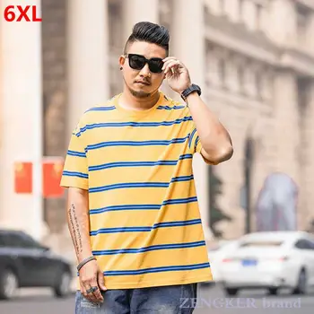 

Summer round neck men's stretch stripes loose short-sleeved T-shirt plus size men's half-sleeved t-shirt 6XL5XL