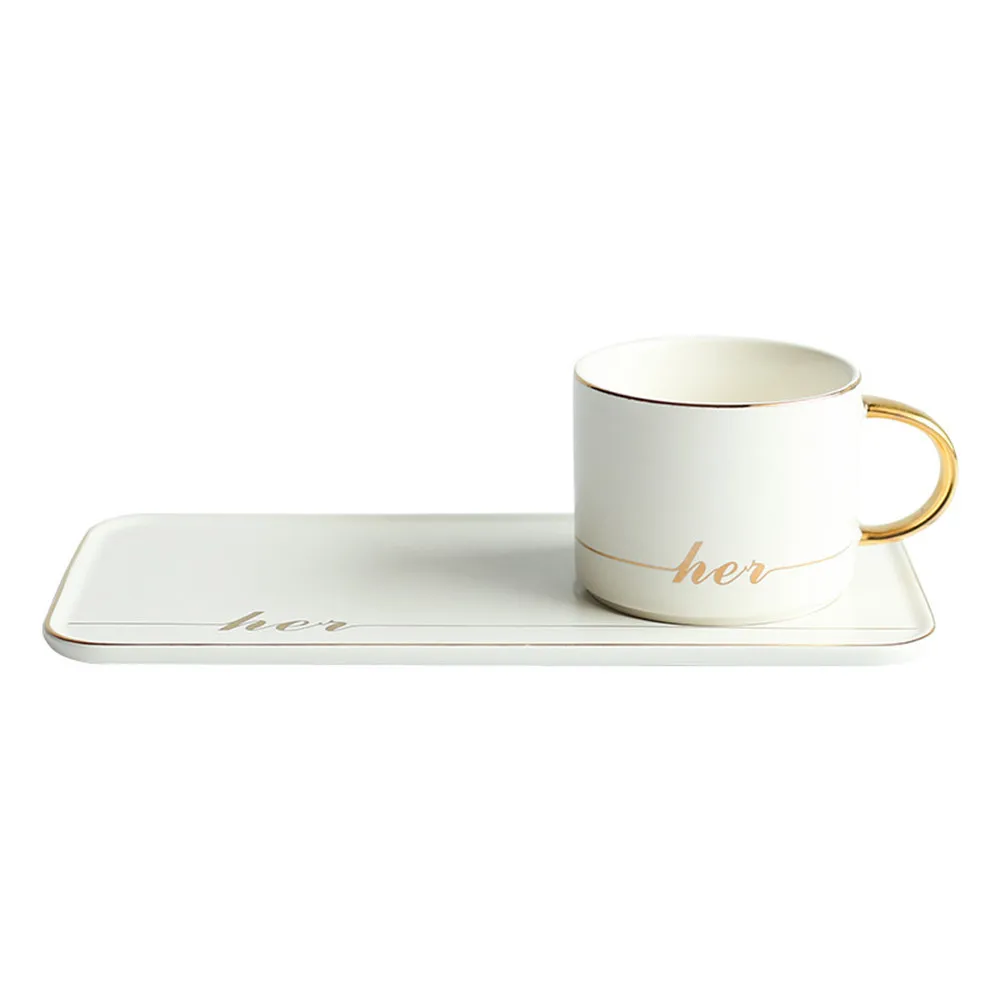 Высококачественная кофейная кружка с лотком, набор посуды, ручка, черная/белая чашка для любимого человека, его буквенный узор, бытовые чашки для молока чая чашка для эспрессо