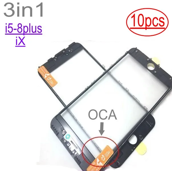 10 шт. холодный пресс 3 в 1 переднее стекло с рамкой OCA для iphone 5 5s 6 6s 7 7g 8 8p X plus ремонт