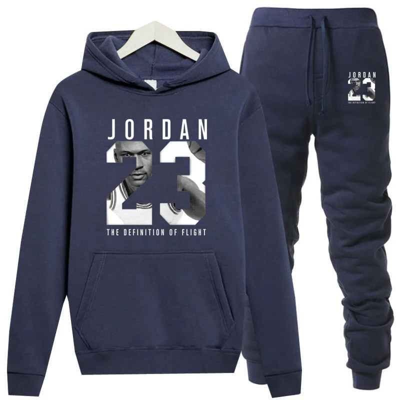 Новинка, мужские толстовки, флисовые, теплые, Jordan 23, спортивный костюм, Мужская толстовка, толстовка+ спортивные штаны, спортивный костюм с капюшоном для бега, толстовка - Цвет: Navy