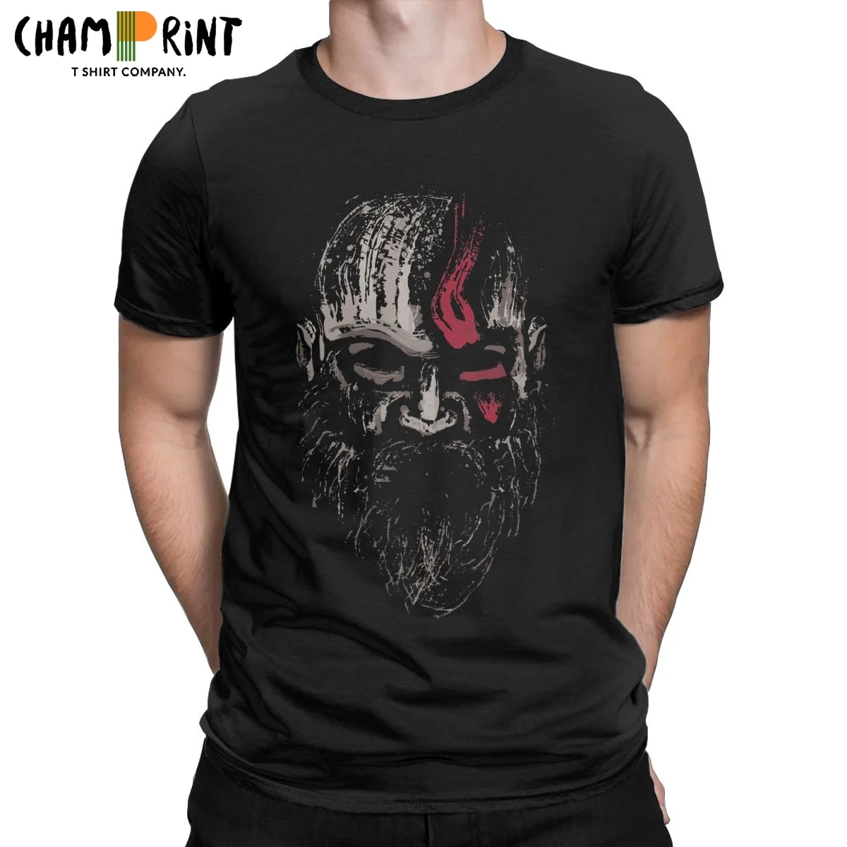 Creative Warrior Kratos T-Shirts for Men Crewneck Pure Cotton T Shirts God of War Short Sleeve Tees Graphic Printed Tops | Мужская