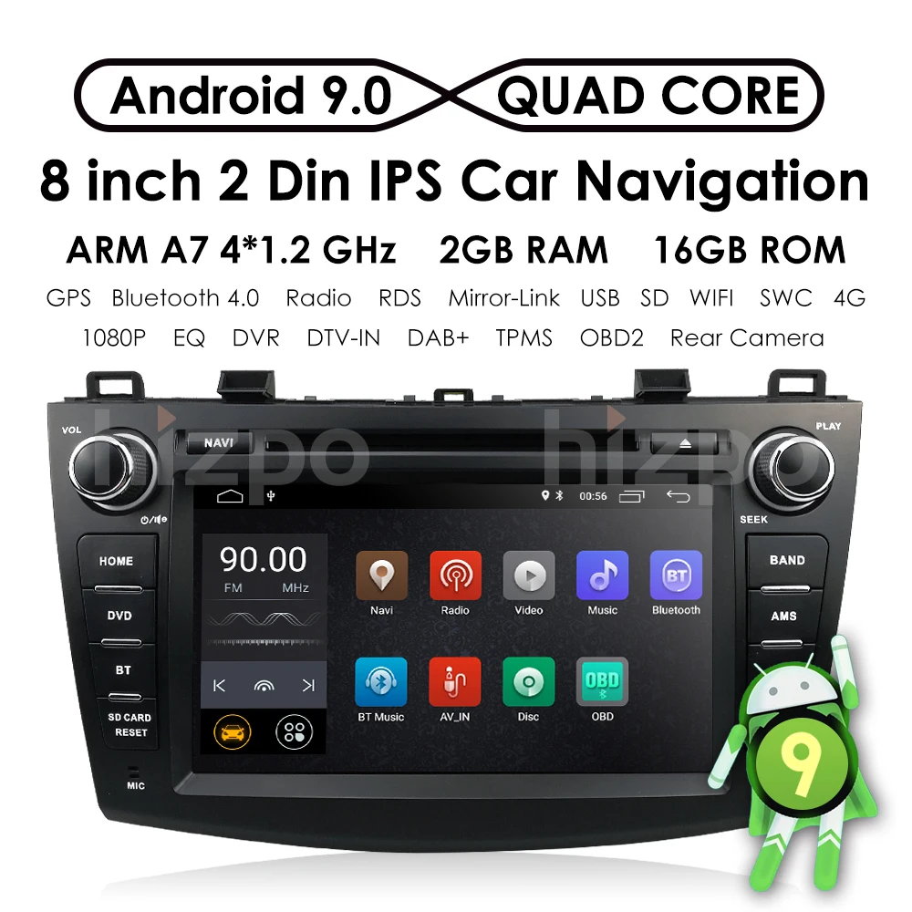 Sale android9.0 8 inch in dash Head Unit double din Car DVD Player GPS Navigation stereo Radio CANbus for Mazda 3 2010 2011 2012 2013 2