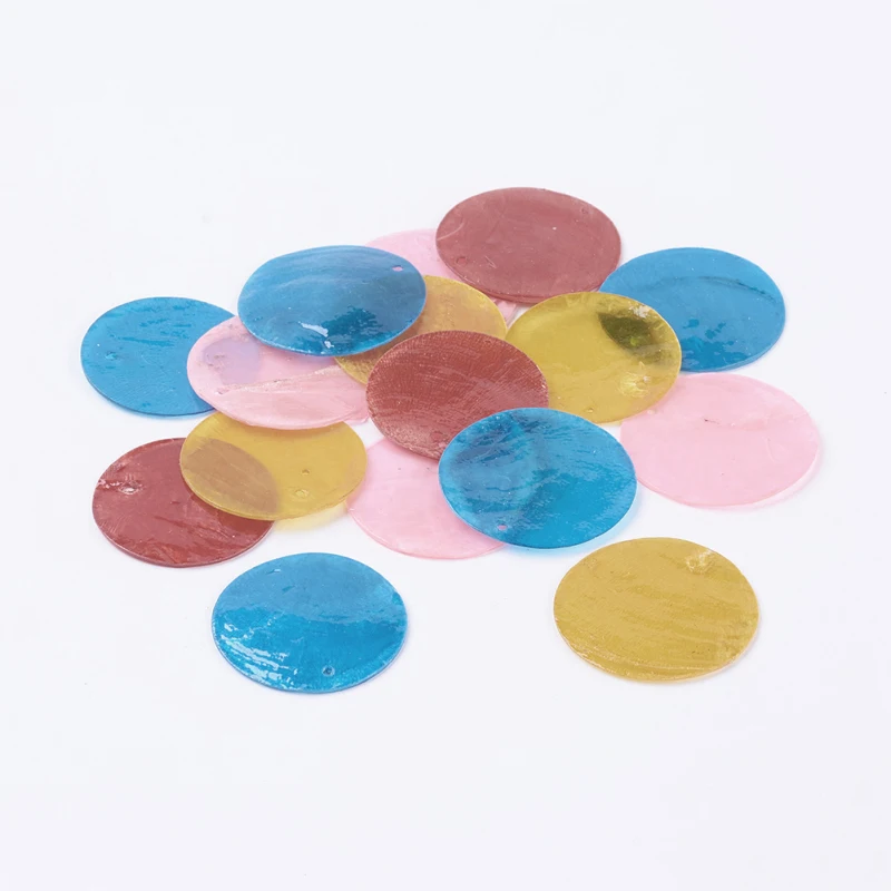 

Shell Pendants, Dyed, Flat Round, Mixed Color, about 30mm in diameter, 1mm thick, hole: 1.5mm