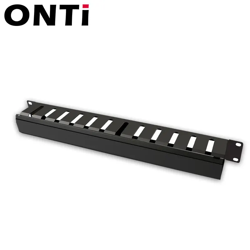 ONTi 1U/2U Cable Management Horizontal Mount 19 inch Server Rack , 12/24 Slot Metal Finger Duct Wire Organizer with Cover