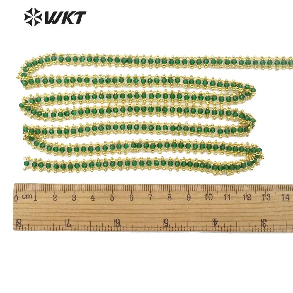 WT-RBC120, WKT, натуральный камень, четки, цепочка, 3 мм, Зеленый Кристалл, бусины, латунь, четки, 5 метров, для женщин, стильное Изготовление ювелирных изделий