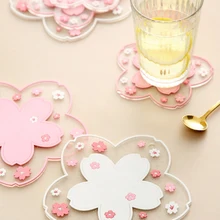 1PC de aislamiento Montaña Rusa Cherry Blossom Mesa estera antideslizante taza para té y café titular vajilla plato bandeja de accesorios de cocina