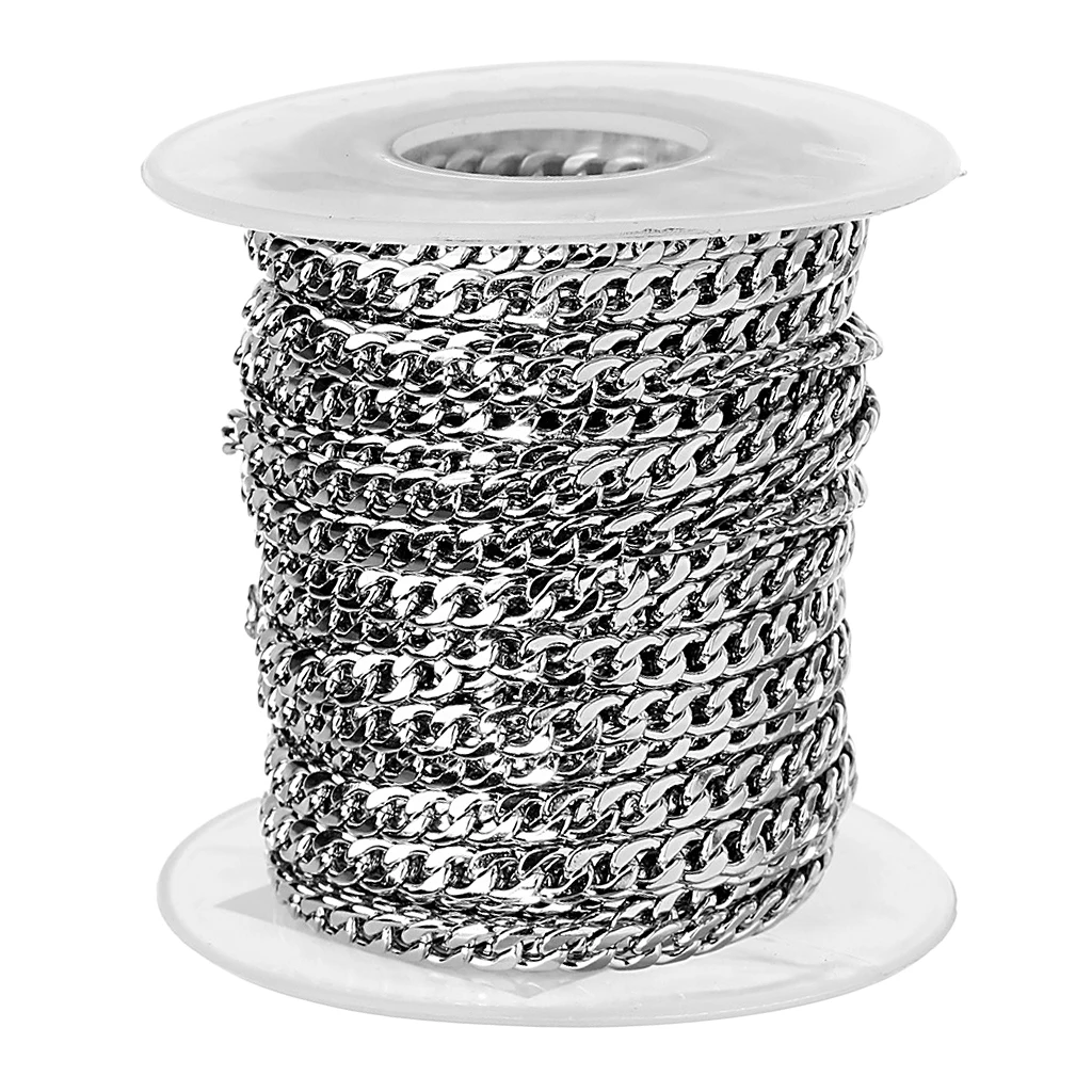 2 Rolls x 10 Yards 3mm / 5mm Stainless Steel Curb Chain, Extender Chains Bracelets Necklaces Link Chain for Men Women