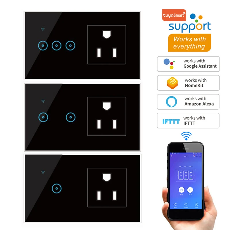 WIFI Touch Control Smart Switch 1 2 3 Gang Wall Switches Remote Timing