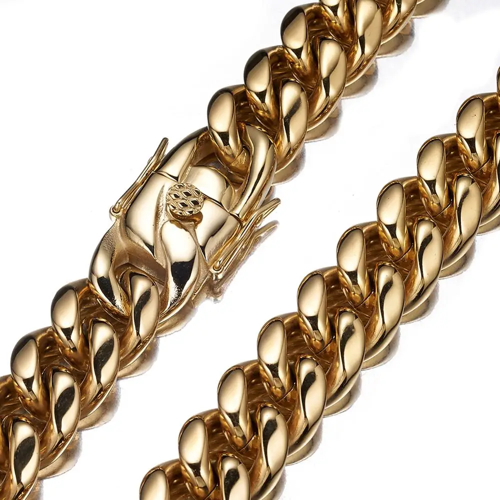 18mm Cuban Curb Link Chain Hot Selling Stainless Steel Gold Dragon Claw Buckle Men's Weight Necklace Or Bracelet Jewelry 7-40&quot |