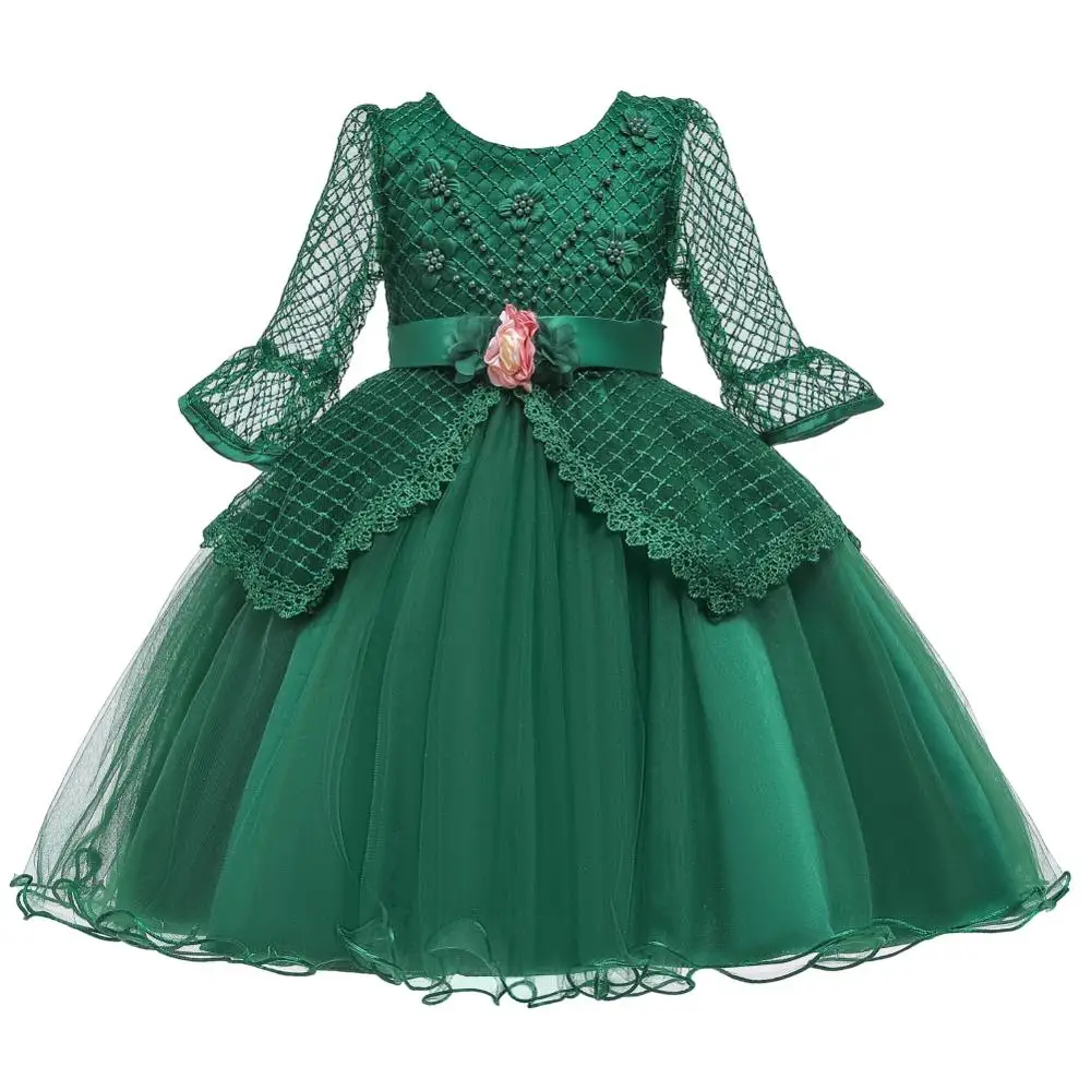 Зимнее платье для девочки;новогодний костюм для девочки;нарядное платье для девочки праздничное платье принцессы с длинными рукавами и вышивкой для девочек ;карнавальные костюмы для девочек;детские платья;2,10 лет - Цвет: Green