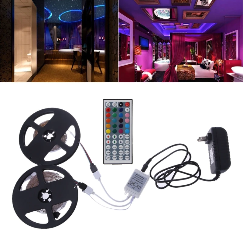 3528 Multi RGB 10m SMD 12V LED Strip Light Adapter 44 Key IR Remote Non Waterproof J6PD Wholesale dropshipping