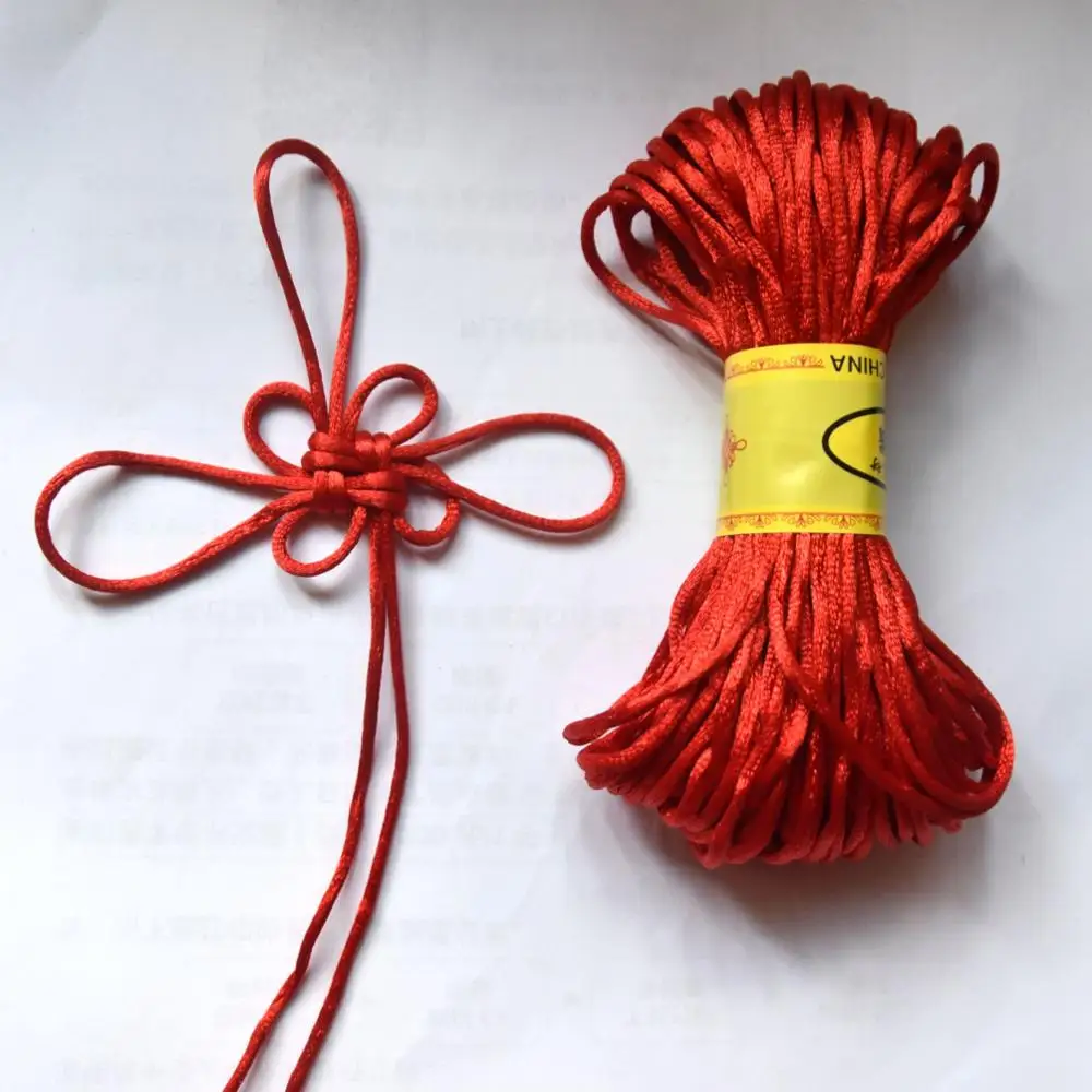 2,5 мм, 20 м, китайский шнур с узлом, атласная нейлоновая плетеная веревка, Бисероплетение Макраме, плетеный шнур, разноцветный бисер, нить для рукоделия
