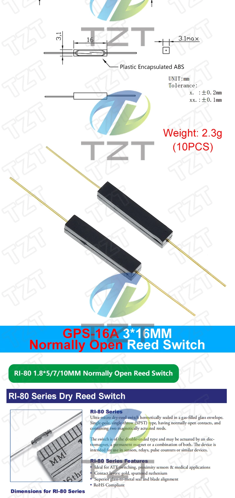 TZT 10 Stück N/O Reed-Schalter Magnetschalter Normalerweise Offen / Normalerweise Geschlossen Magnetischer Konvertierungssensor Induktionsschalter – Detail 7
