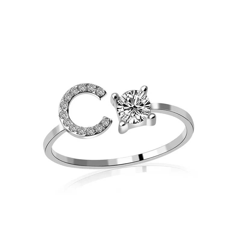 Новые 26 букв открытые, кольца на палец для женщин ювелирные изделия Серебряное кольцо Femaler регулируемое кольцо для мужчин Золотое Винтажное кольцо BFF Femme обручальное кольцо - Цвет основного камня: silver C