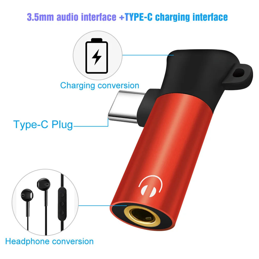 

2 in 1 Type-C to 3.5mm Adapter Male to Female Headphone jack Audio USB Keychain phone Adapter Charge and Headphone