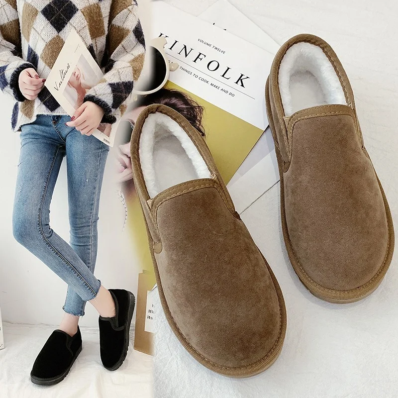 

Женские зимние сапоги, зимние теплые плюшевые замшевые женские сапоги, женская обувь на плоской подошве, женские нескользящие сапоги, Женская универсальная обувь